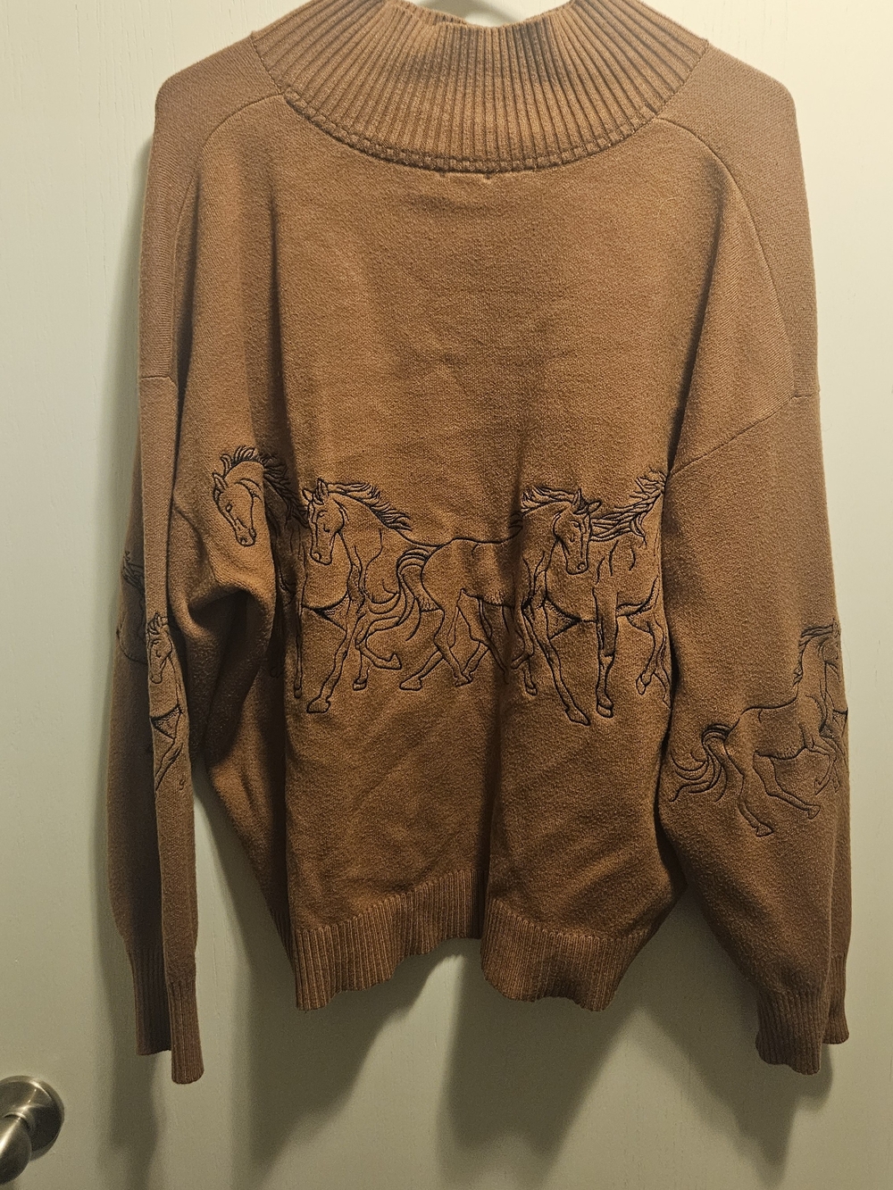 Anthropologie- Maeve brand Horse-Print Half-Zip Sweater Top - Picture 4 of 4